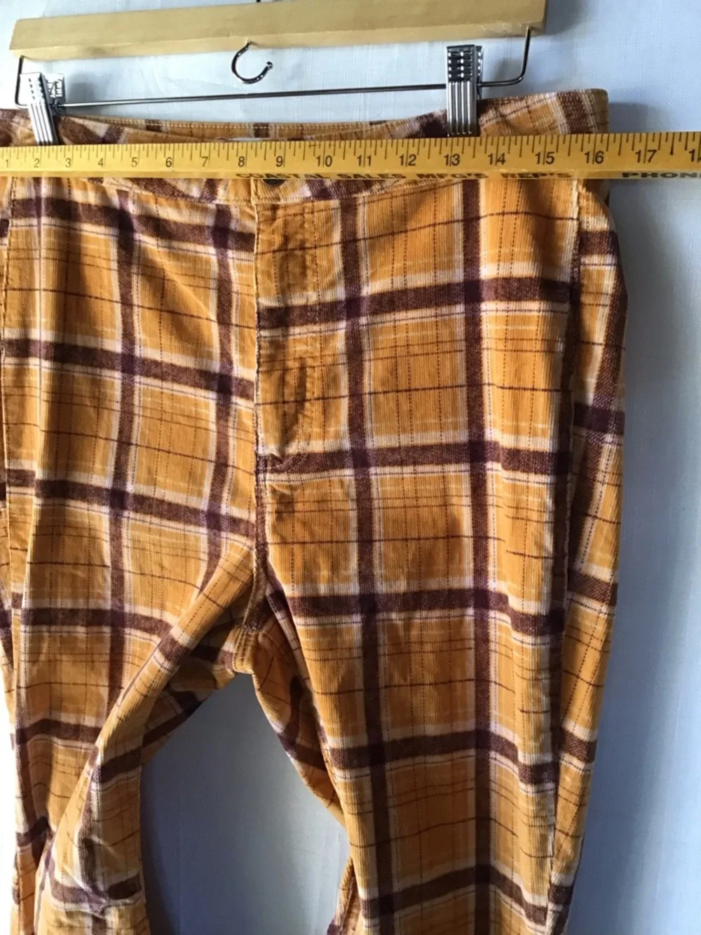 Free People women’s Yellow Plaid Wide Leg Flare Pants Size 32 Retro - Picture 8 of 15